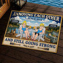 Wedding Anniversary,Old Couples,Outdoor Decor,Lake,Gift For Couples,Custom Text,Happy - Lake House Retro Couple Annoying Each Other - Personalized Doormat