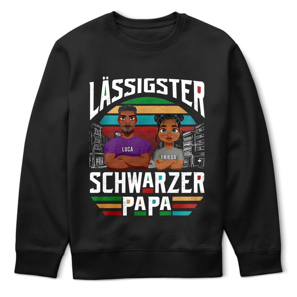 Gift For Father,Dad - Children,Non-Eng,German,Happy,Gift For Men - Lässigster Schwarzer Papa - Personalisiertes T Shirt