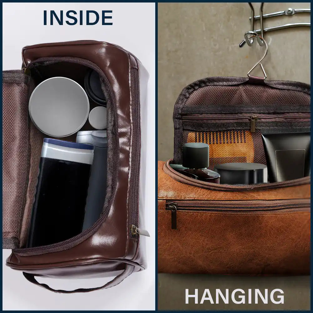 Gift For Men,Travel,Cruising,Happy,Icon - All My Cruise Crap Monogram - Personalized Leather Toiletry Bag