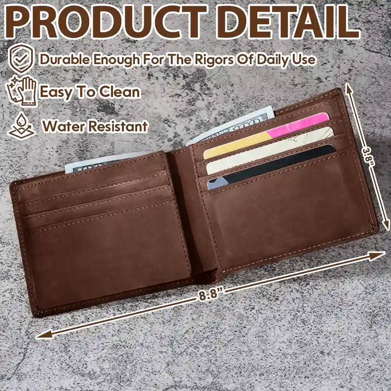 Best Dad Ever Fist Punch Faux-Stitched Effect - Personalized Leather Wallet