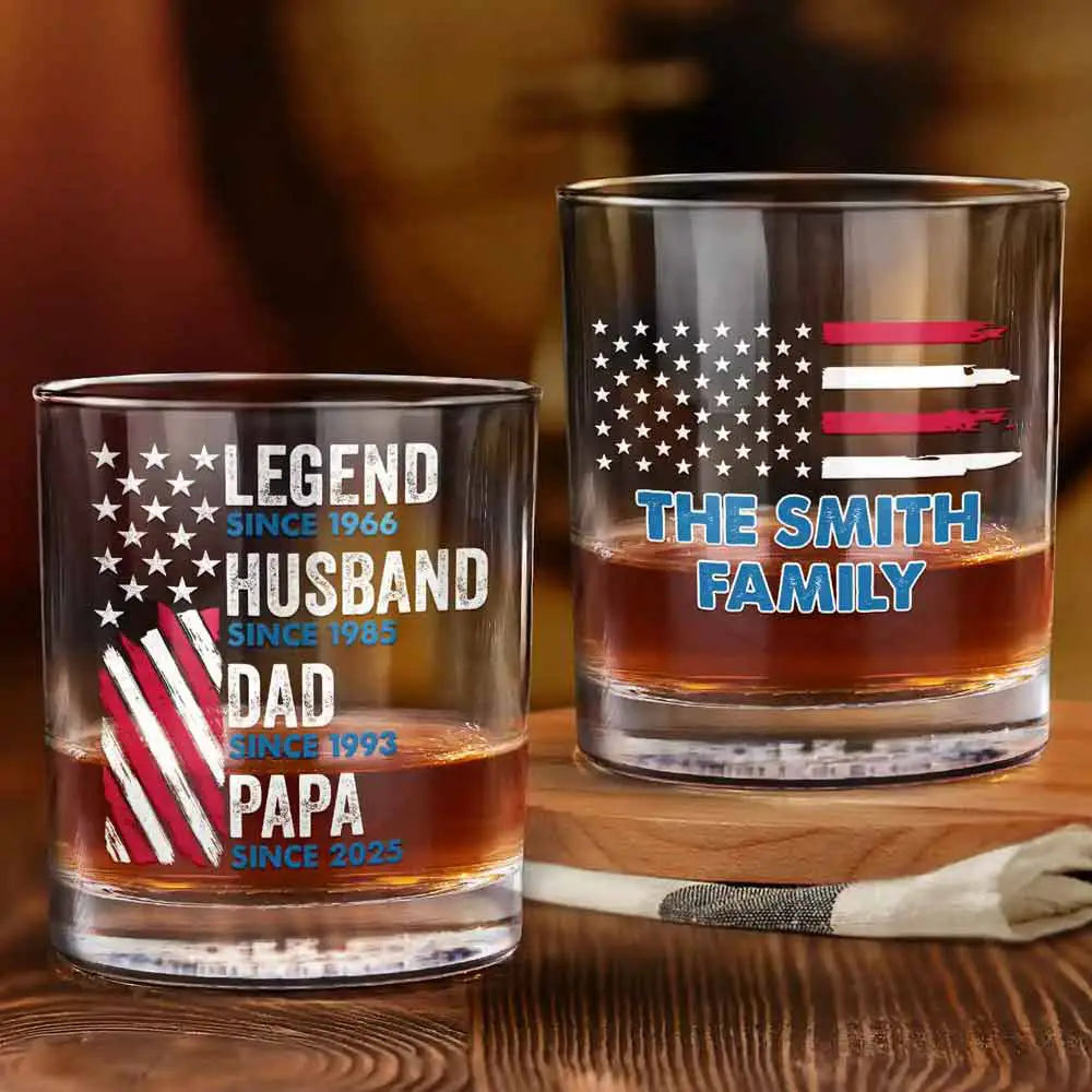 Gift For Husband,Gift For Father - Legend Husband Dad Papa Stars And Stripes Flag - Personalized Whiskey Glass