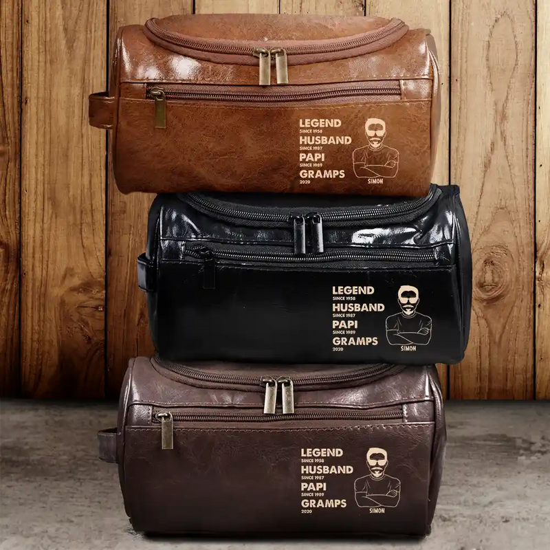 Gift For Husband, Gift For Yourself, Gift For Men, Gift For Father, Dad - Children, Love, Gift For Grandpa - Dad We Love You With Kids Names - Personalized Leather Toiletry Bag