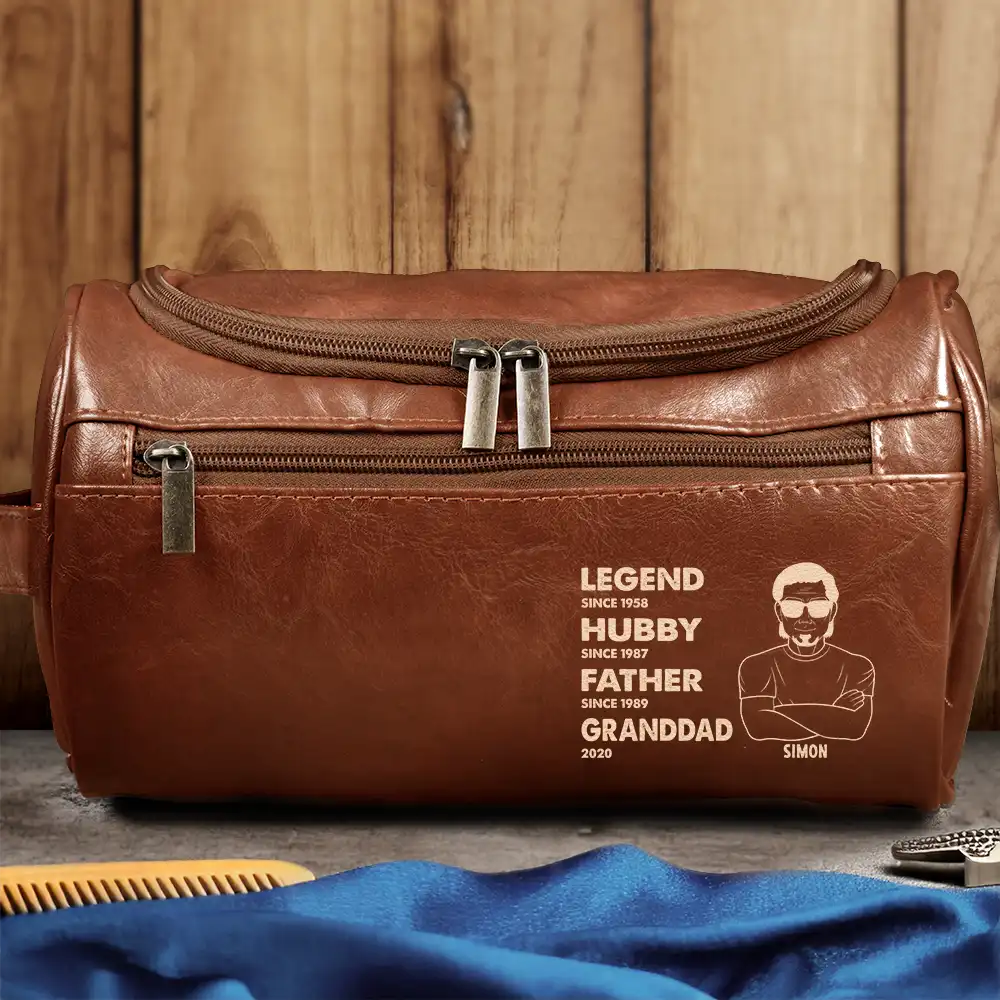 Gift For Husband, Gift For Yourself, Gift For Men, Gift For Father, Dad - Children, Love, Gift For Grandpa - Dad We Love You With Kids Names - Personalized Leather Toiletry Bag