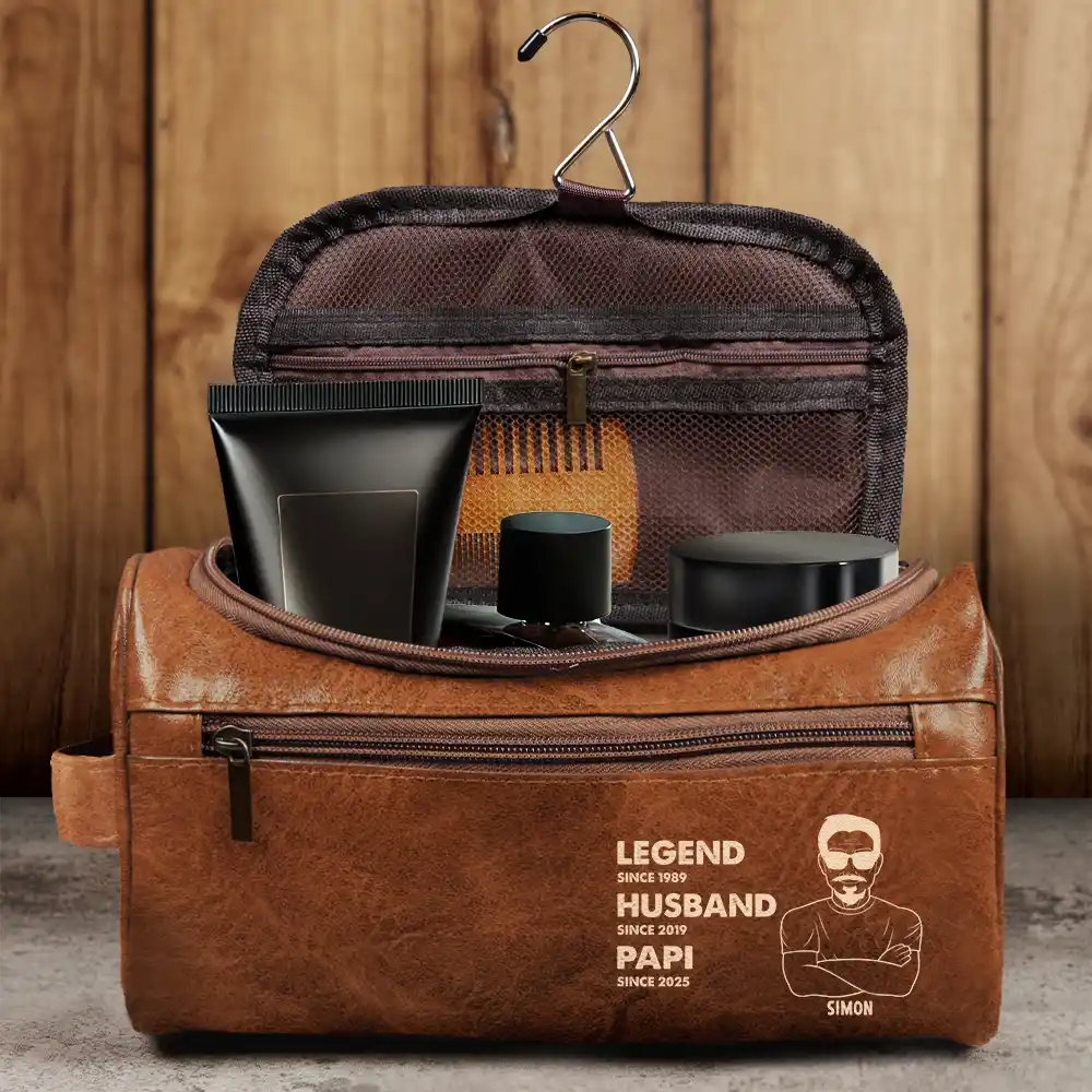 Gift For Husband, Gift For Yourself, Gift For Men, Gift For Father, Dad - Children, Love, Gift For Grandpa - Dad We Love You With Kids Names - Personalized Leather Toiletry Bag