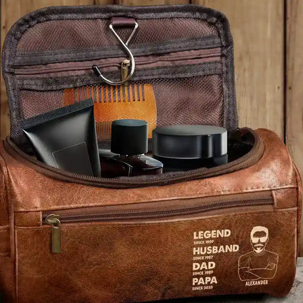 Legend Husband Dad - Personalized Leather Toiletry Bag