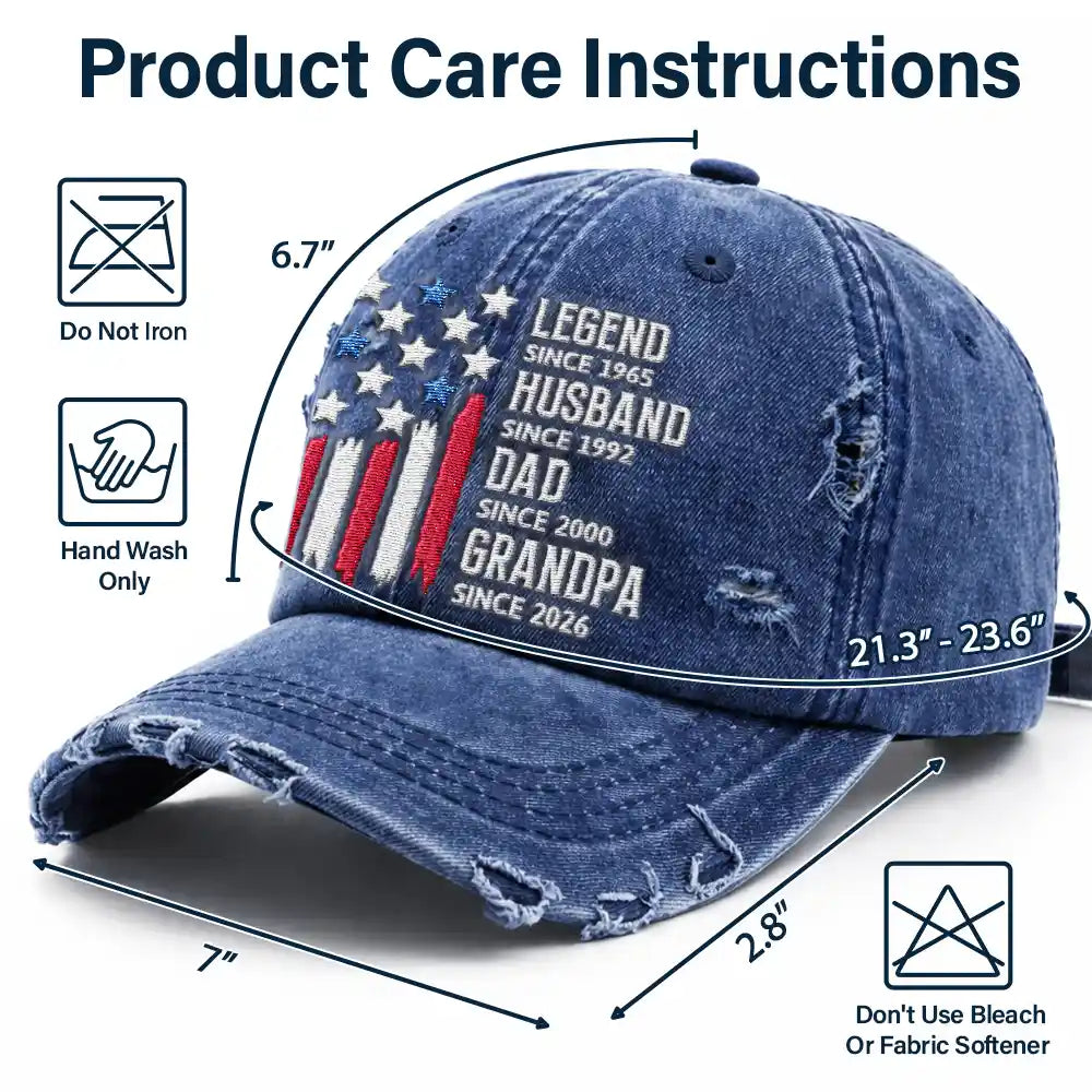 Gift For Father, Gift For Grandpa, Independence Day, Happy - Legend Husband Dad Grandpa American Style - Personalized Embroidered Distressed Cap