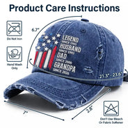 Gift For Father, Gift For Grandpa, Independence Day, Happy - Legend Husband Dad Grandpa American Style - Personalized Embroidered Distressed Cap
