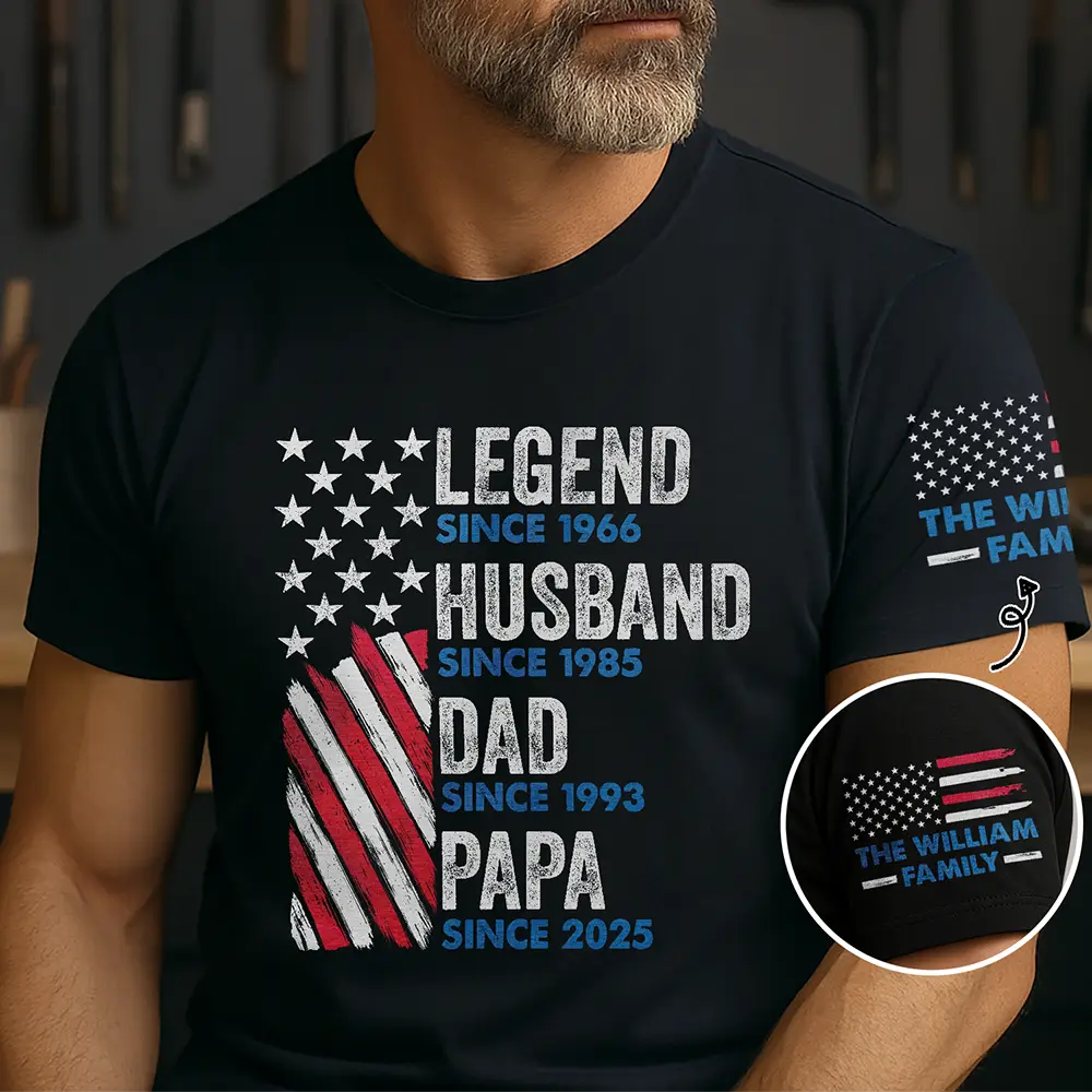 Legend Husband Dad Papa Stars And Stripes Flag - Personalized T Shirt