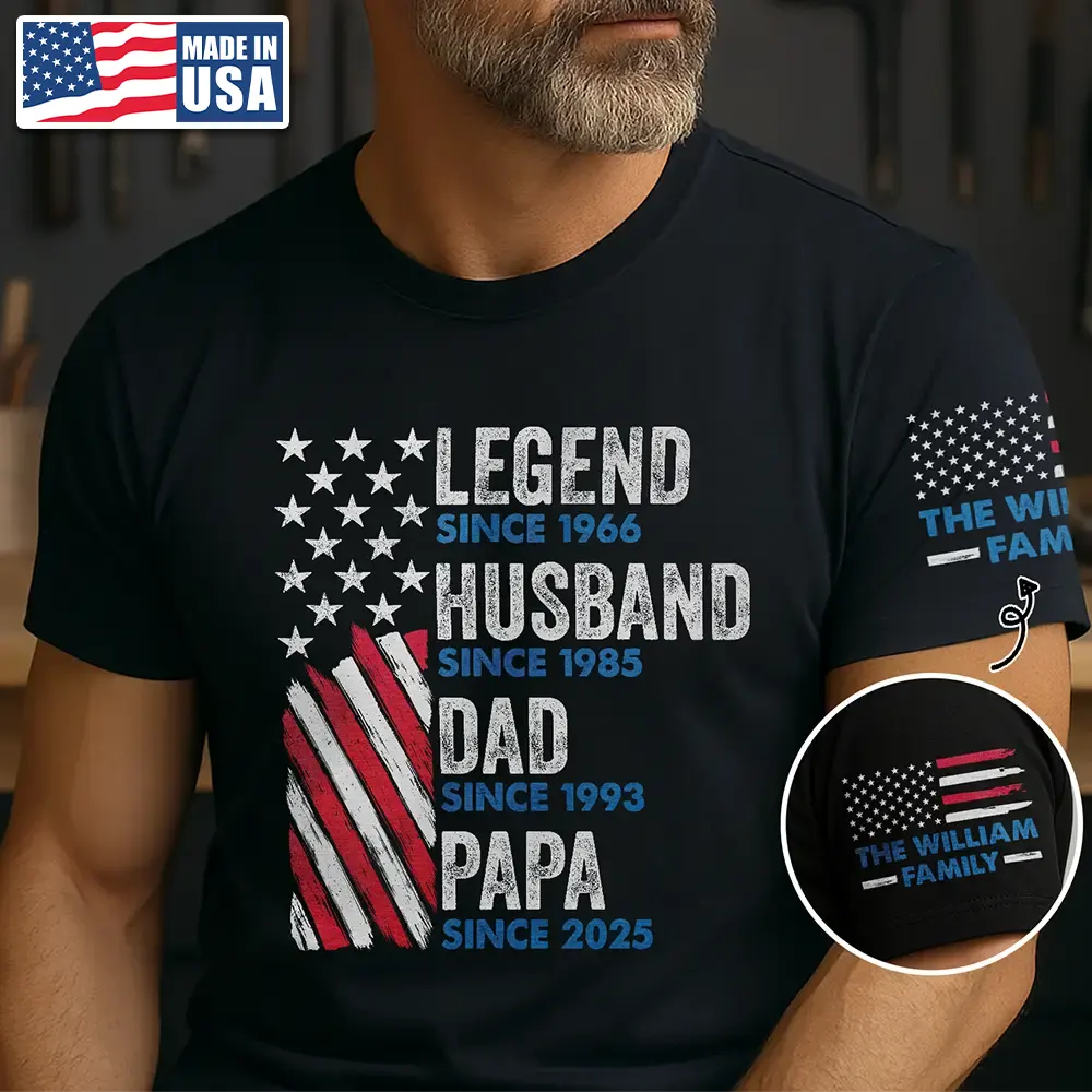Gift For Father,Gift For Grandpa - Legend Husband Dad Papa Stars And Stripes Flag - Personalized T Shirt