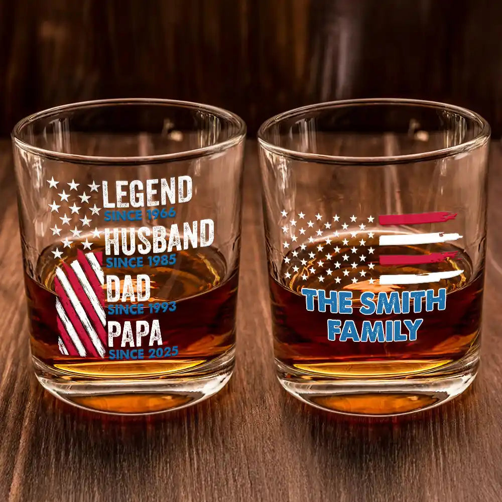Gift For Husband,Gift For Father - Legend Husband Dad Papa Stars And Stripes Flag - Personalized Whiskey Glass