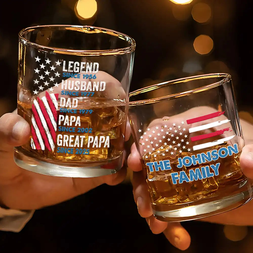 Gift For Husband,Gift For Father - Legend Husband Dad Papa Stars And Stripes Flag - Personalized Whiskey Glass