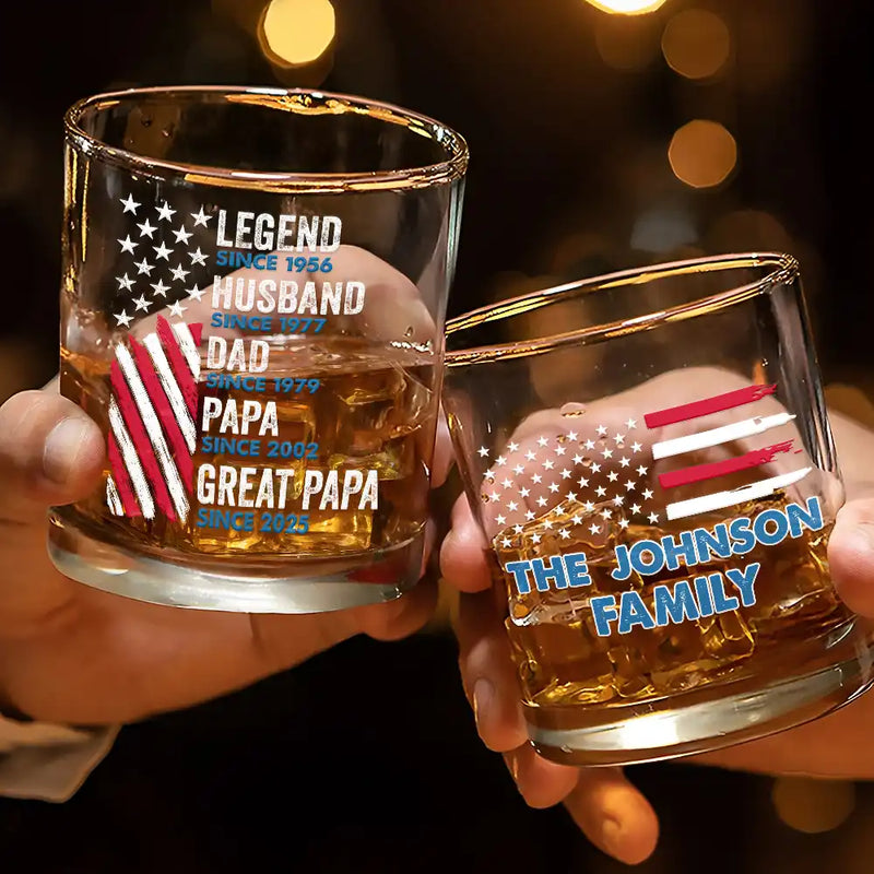 Gift For Husband,Gift For Father - Legend Husband Dad Papa Stars And Stripes Flag - Personalized Whiskey Glass