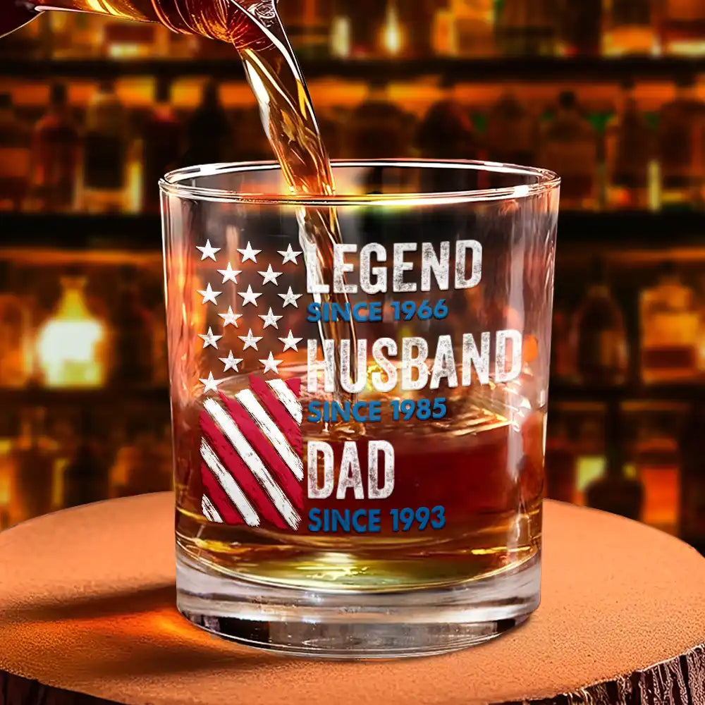 Gift For Husband,Gift For Father - Legend Husband Dad Papa Stars And Stripes Flag - Personalized Whiskey Glass