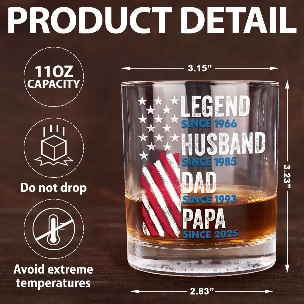Gift For Husband,Gift For Father - Legend Husband Dad Papa Stars And Stripes Flag - Personalized Whiskey Glass