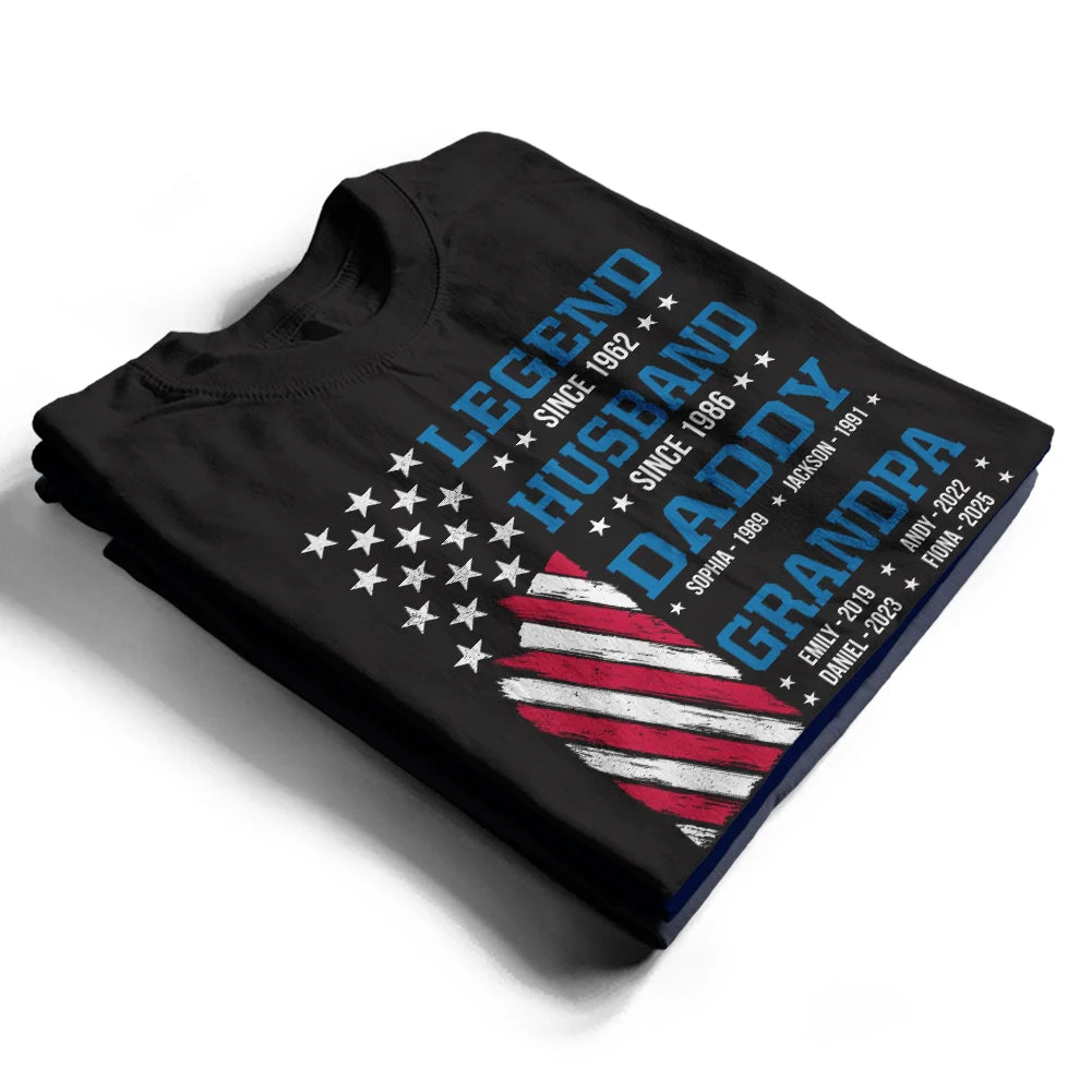 Gift For Father, Gift For Grandpa, Funny - Legend Husband Dad Papa Stars And Stripes Flag Kid Name - Personalized T Shirt