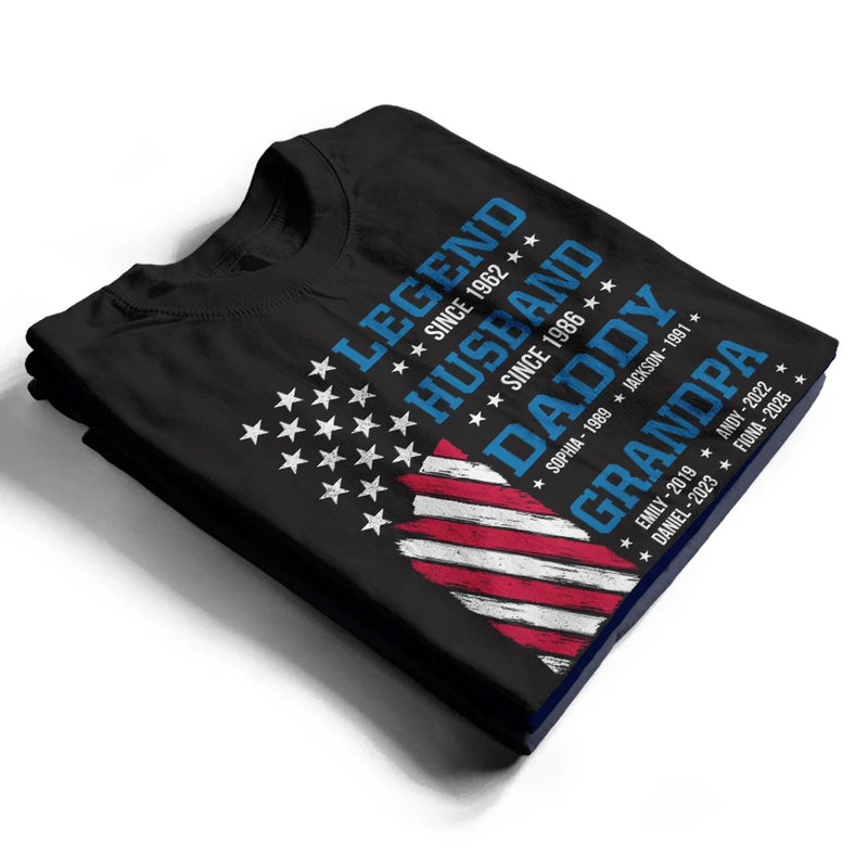 Gift For Father, Gift For Grandpa, Funny - Legend Husband Dad Papa Stars And Stripes Flag Kid Name - Personalized T Shirt