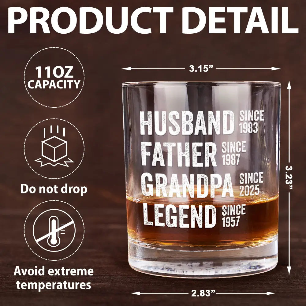 Gift For Father, Gift For Grandpa, Happy - Legend Husband Daddy Since - Personalized Whiskey Glass