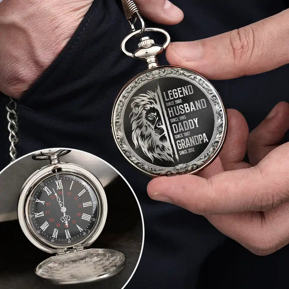 Gift For Grandpa,Gift For Father,Gift For Men,Happy - Legend Husband Daddy Grandpa - Personalized Pocket Watch