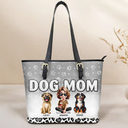 Gift For Women, Dog Lovers, Dog Mom, Pet Lovers, Pet Mom, Love - Leopard Dog Mom - Personalized Leather Tote Bag