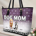Gift For Women, Dog Lovers, Dog Mom, Pet Lovers, Pet Mom, Love - Leopard Dog Mom - Personalized Leather Tote Bag