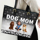 Gift For Women, Dog Lovers, Dog Mom, Pet Lovers, Pet Mom, Love - Leopard Dog Mom - Personalized Leather Tote Bag