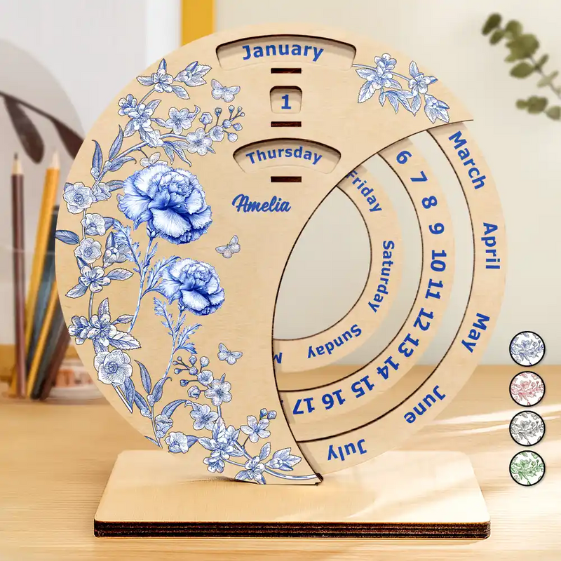 Christmas,Gift For Yourself - Let Your Birth Month Flower Bloom In Time - Personalized Spinning Perpetual Desk Calendar