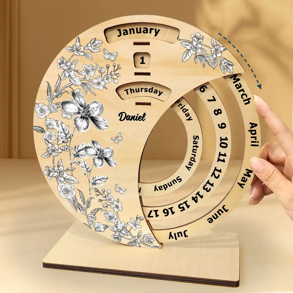 Christmas,Gift For Yourself - Let Your Birth Month Flower Bloom In Time - Personalized Spinning Perpetual Desk Calendar