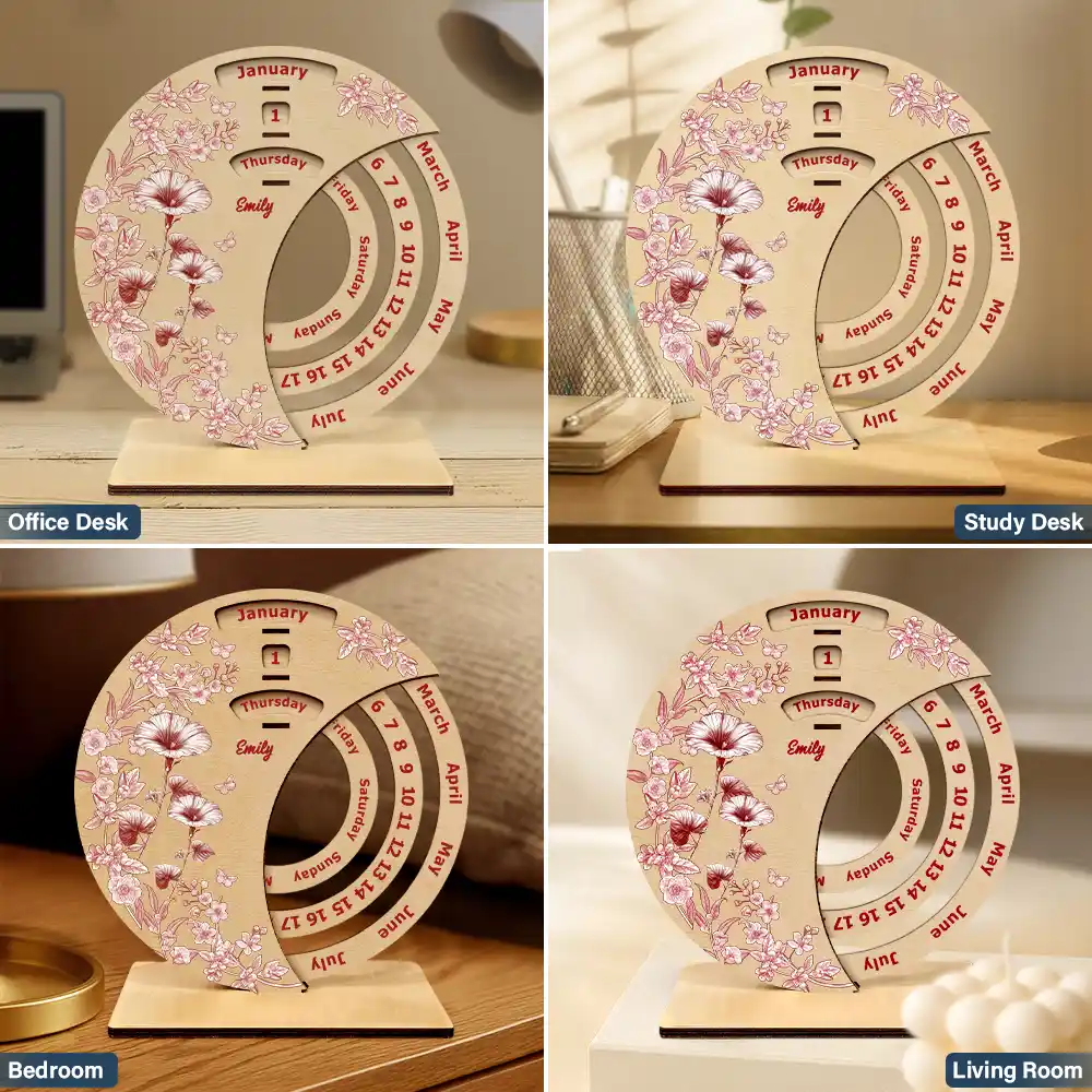 Christmas,Gift For Yourself - Let Your Birth Month Flower Bloom In Time - Personalized Spinning Perpetual Desk Calendar
