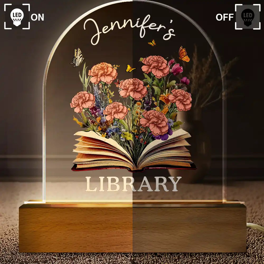 Reading,Gift For Yourself - Library With Birth Month Flower And Book - Personalized Custom Shaped LED Light