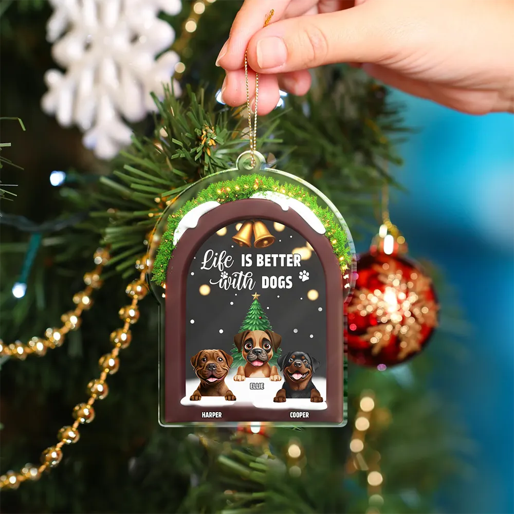 Christmas, Dog Dad, Dog Mom, Dog Lovers, Dog Couple, Happy - Life Is Better With A Dog - Personalized Custom Shaped Acrylic Ornament