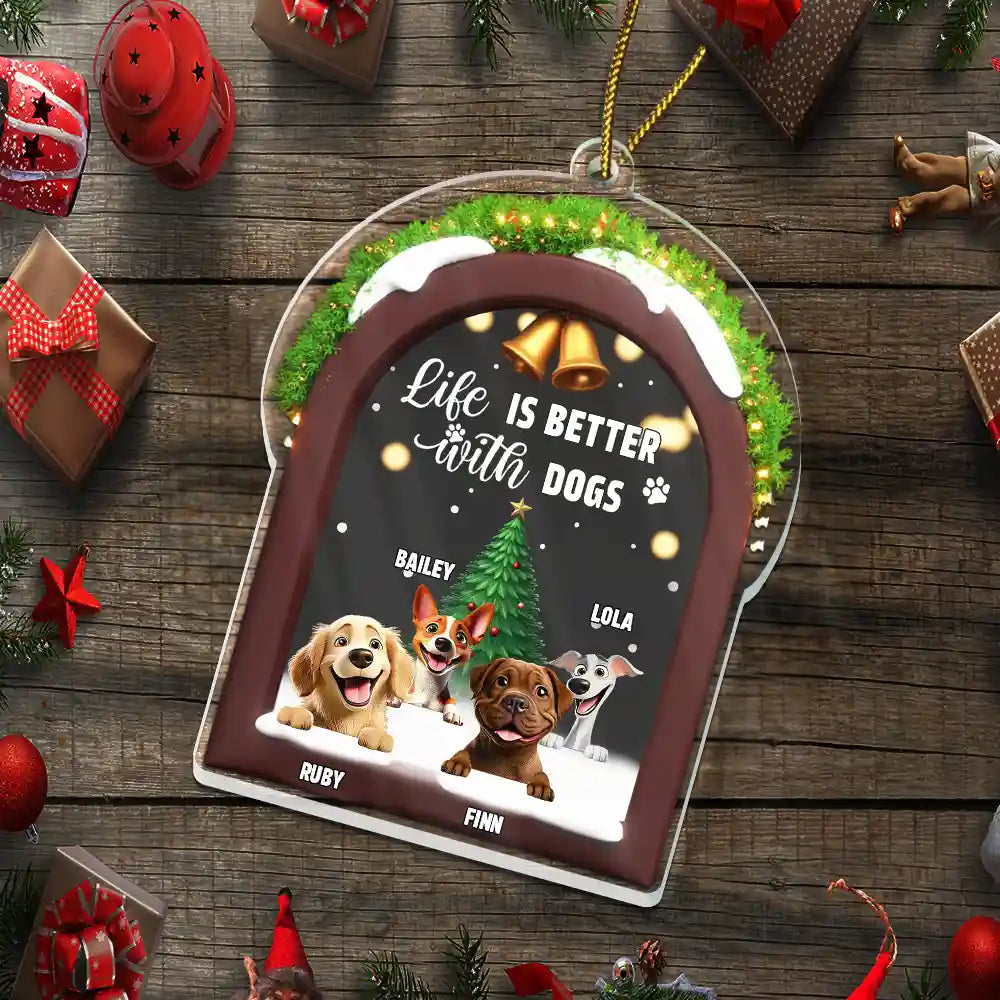 Christmas, Dog Dad, Dog Mom, Dog Lovers, Dog Couple, Happy - Life Is Better With A Dog - Personalized Custom Shaped Acrylic Ornament