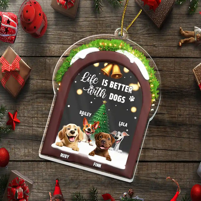 Christmas, Dog Dad, Dog Mom, Dog Lovers, Dog Couple, Happy - Life Is Better With A Dog - Personalized Custom Shaped Acrylic Ornament