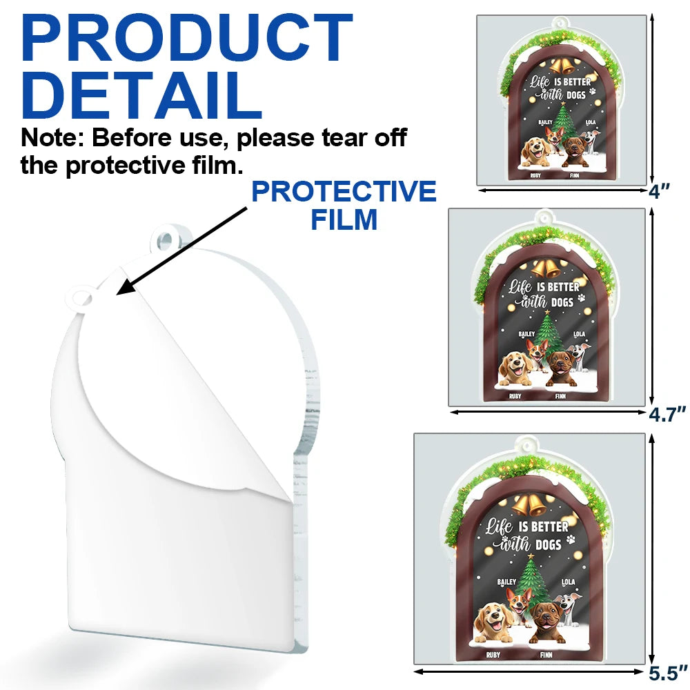 Christmas, Dog Dad, Dog Mom, Dog Lovers, Dog Couple, Happy - Life Is Better With A Dog - Personalized Custom Shaped Acrylic Ornament