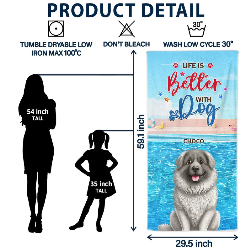 Beach,Summer,Pet Lovers,Pet Mom,Pet Dad,Dog Lovers,Dog Mom,Dog Dad,Happy - Life Is Better With Dogs 3D Effect - Personalized Beach Towel