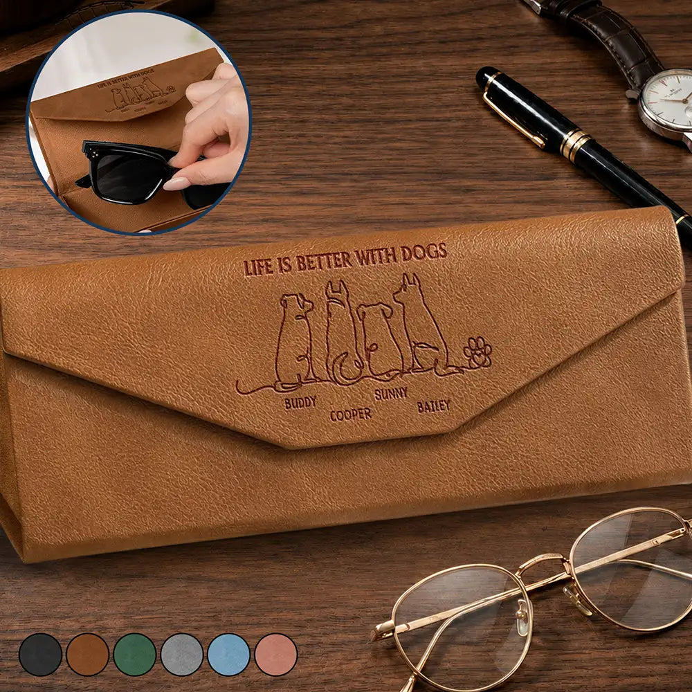 Life Is Better With Dogs For Dog Father Mother - Personalized Leather Glasses Case