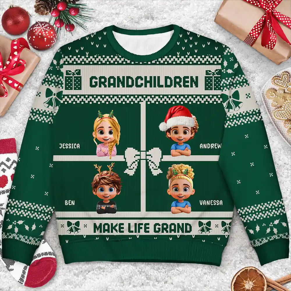 Christmas, Gift For Grandparents, Grandma - Grandkids, Grandpa - Grandkids - Life Is Grand With Grandkids - Personalized Unisex Ugly Sweater