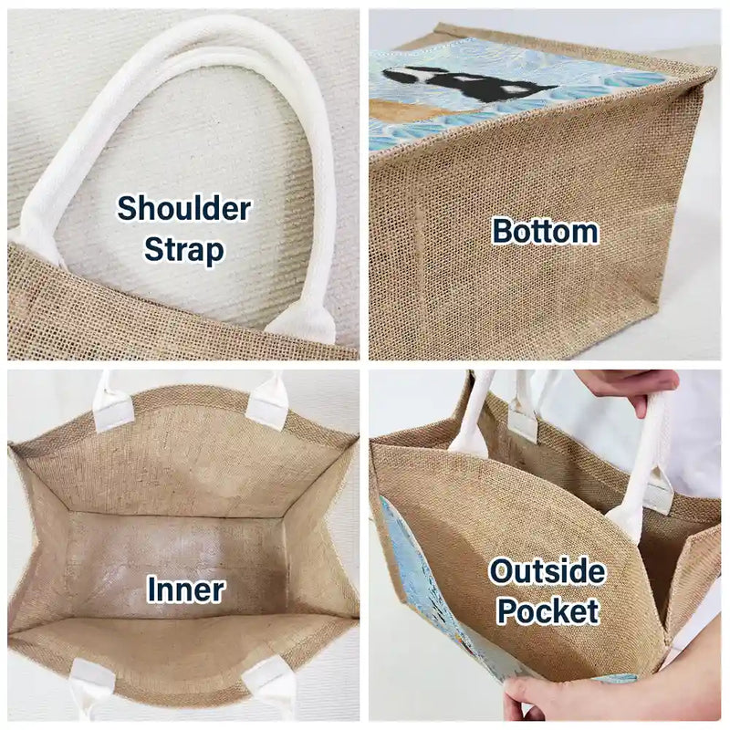 Pet Lovers,Summer,Beach,Gift For Women,Happy - Life's At Ease With An Ocean Breeze Dog Cat Lover - Personalized Jute Tote Bag