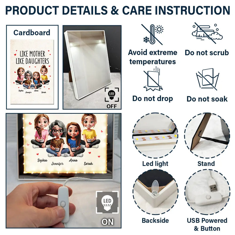 Mom,Daughters,Gift For Mother - Like Mother Like Daughter - Personalized LED Mirror Frame Lamp