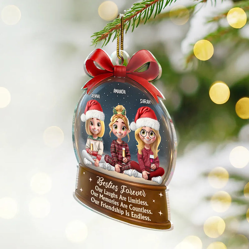 Gift For Bestie,Gift For Sisters,Christmas,Happy - Limitless Laugh Countless Memories Endless Friendship Besties - Personalized Custom Shaped Acrylic Ornament