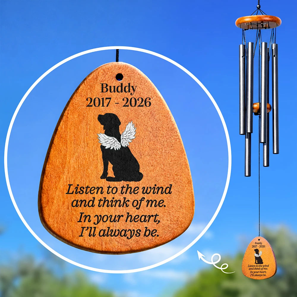 Sad,Memorial,Dog Lovers,Cat Lovers,Pet Lovers,Family - Listen To The Wind And Think Of Me Black Pet Memorial - Personalized Wind Chime