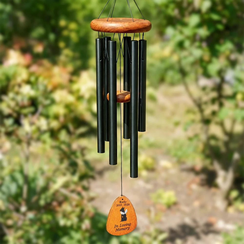 Sad,Memorial,Dog Lovers,Cat Lovers,Pet Lovers,Family - Listen To The Wind And Think Of Me Black Pet Memorial - Personalized Wind Chime