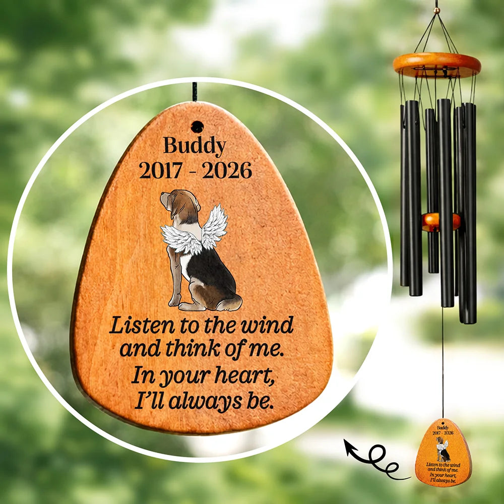 Sad,Memorial,Dog Lovers,Cat Lovers,Pet Lovers,Family - Listen To The Wind And Think Of Me Pet Memorial - Personalized Wind Chime