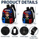 Adorable, Back To School, Gaming, Gift For Kids, Vector - Little Boy Girl Playing Game - Personalized Kids Backpack
