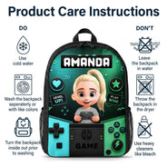Adorable, Back To School, Gaming, Gift For Kids, Vector - Little Boy Girl Playing Game - Personalized Kids Backpack
