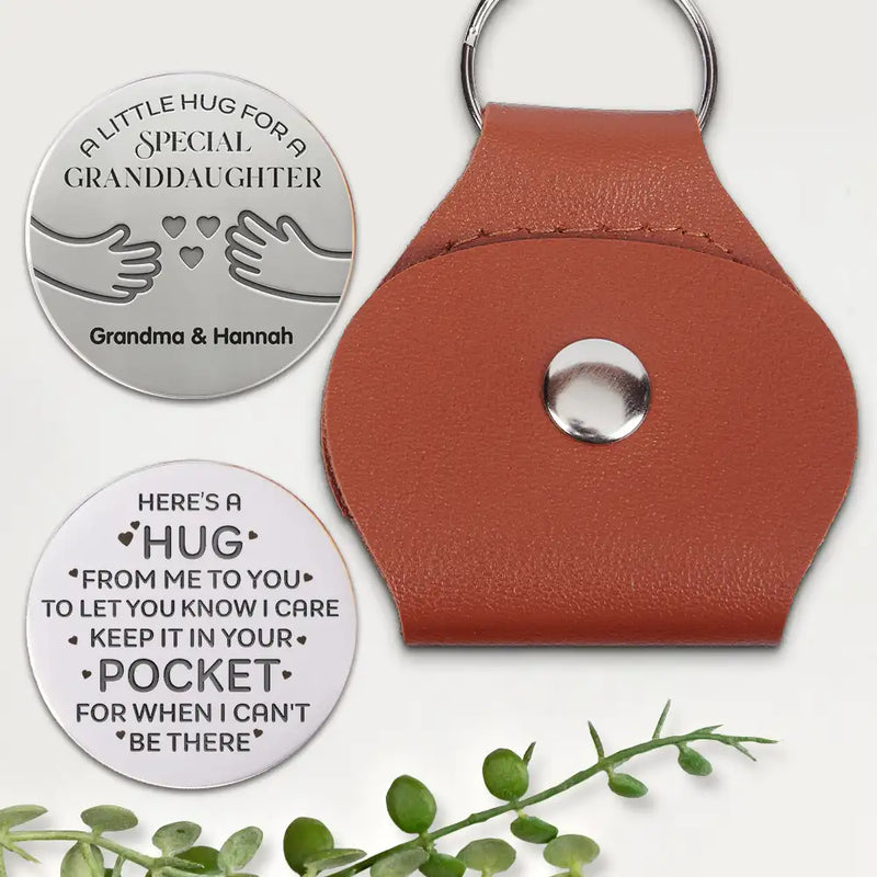 Love,Gift For Grandkids - Little Hug For A Special Granddaughter - Personalized Leather Pocket Hug