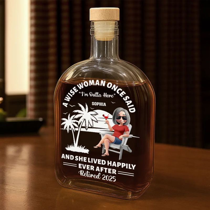 Retirement, Funny - Lived Happily Ever Retired - Personalized Whiskey Bottle