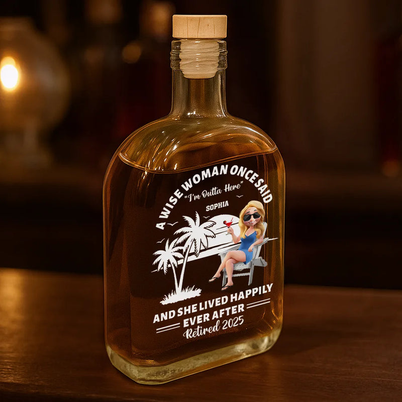 Retirement, Funny - Lived Happily Ever Retired - Personalized Whiskey Bottle
