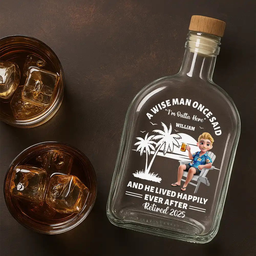 Retirement, Funny - Lived Happily Ever Retired - Personalized Whiskey Bottle