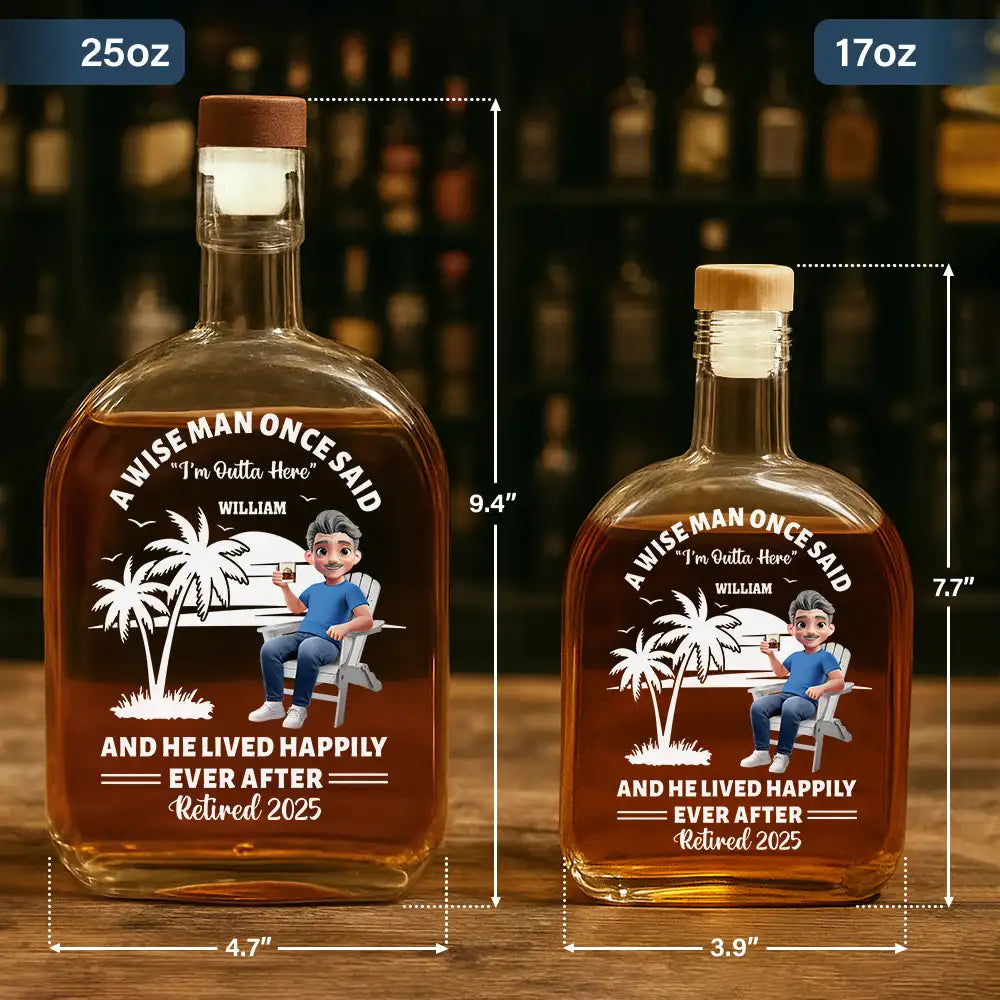 Retirement, Funny - Lived Happily Ever Retired - Personalized Whiskey Bottle