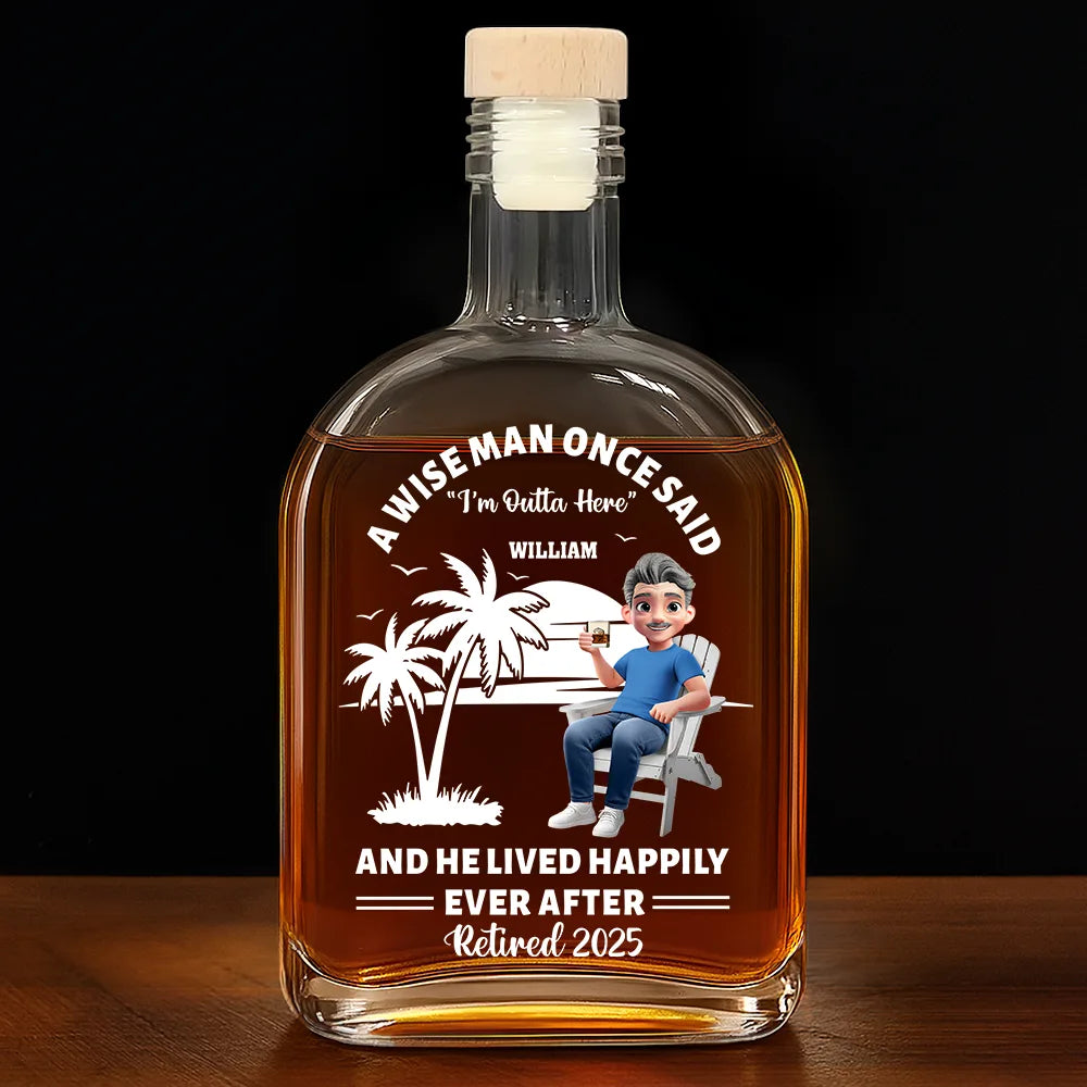 Retirement, Funny - Lived Happily Ever Retired - Personalized Whiskey Bottle